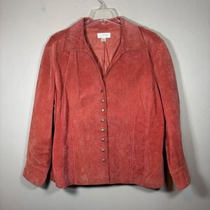 CJ Banks Christopher & Banks Coral Pink Suede Leather Jacket Women 3X Snap Front